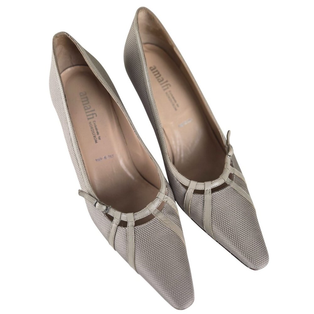 Amalfi for Nordstrom Beige Taupe Leather Mesh Heels 9.5, Made in Italy